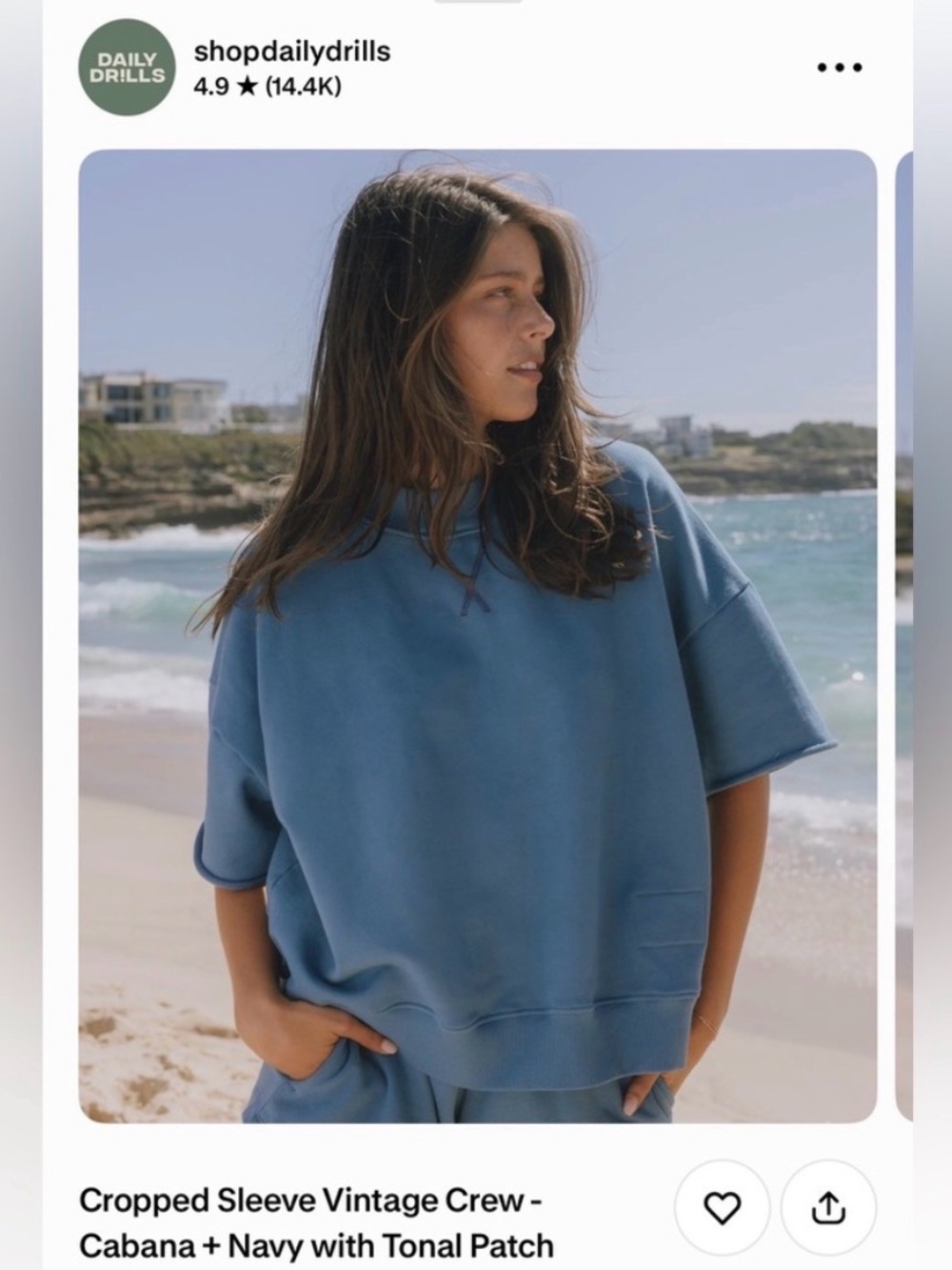 Daily Drills Cropped Sleeve Vintage Crew in Cabana Blue